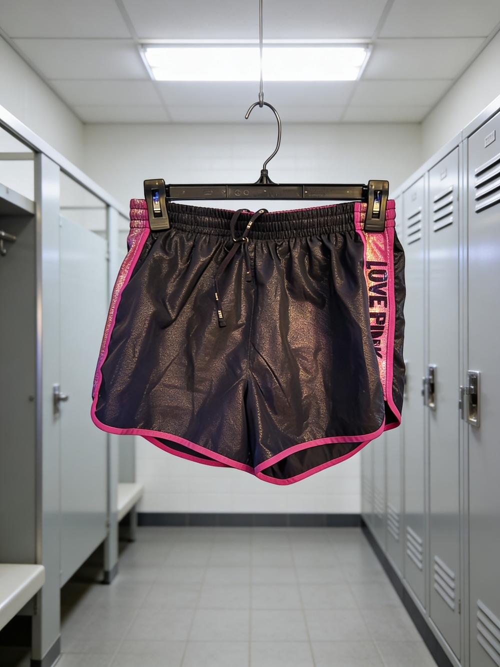 PINK Victoria's Secret Black Athletic Shorts with Hot Pink Trim